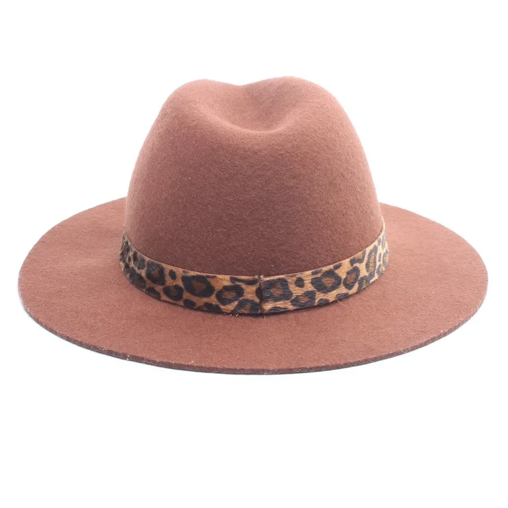 100% Wool Women's Brim Hat Adjustable Size Brown